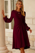 Side Ruched Crew Neck Long Sleeve Bodycon Fit Elegant Midi Dress